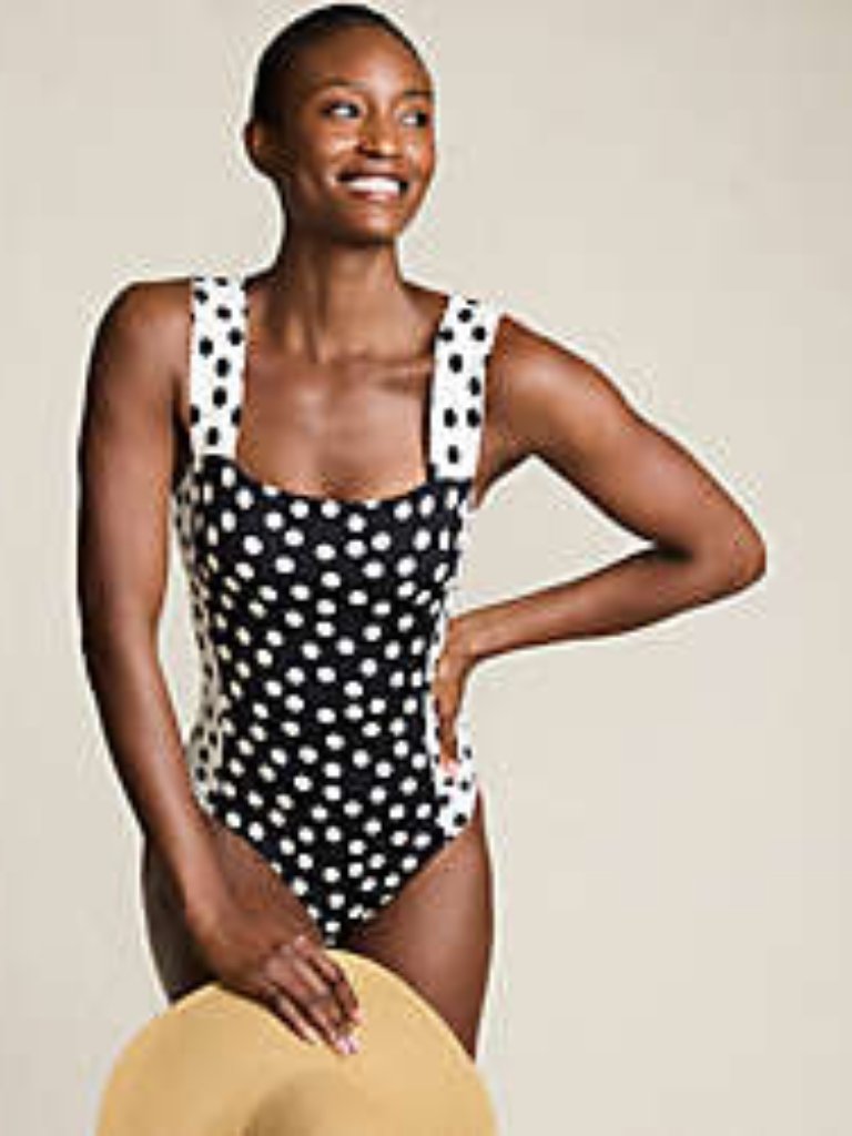 Lands End Women's Square Neck High Leg One Piece Swimsuit Size 16